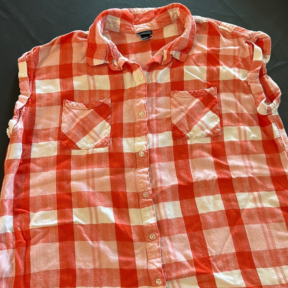 Attention Red and White Plaid Blouse